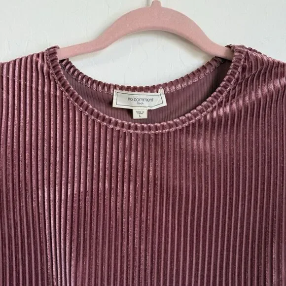 No Comment Y2K Velvet Ribbed Open Back Baby Tee Large Pink Mauve Boho Festival - Picture 4 of 6